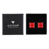 Asfour Crystal Stud Earrings With Ruby Square Zircon In 925 Sterling Silver-ED0117-R